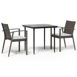 vidaXL Set Pranzo da Giardino 3pz con Cuscini in Polyrattan e Acciaio