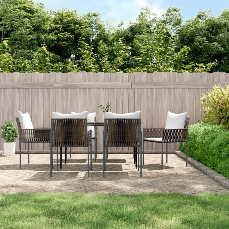 vidaXL Set Pranzo da Giardino 7 pz con Cuscini in Polyrattan e Acciaio vidaXL Set Pranzo da Giardino 7 pz con Cuscini in Polyrattan e Acciaio