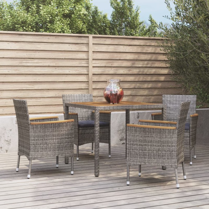 vidaXL Set da Pranzo da Giardino 5 pz con Cuscini in Polyrattan Grigio vidaXL Set da Pranzo da Giardino 5 pz con Cuscini in Polyrattan Grigio