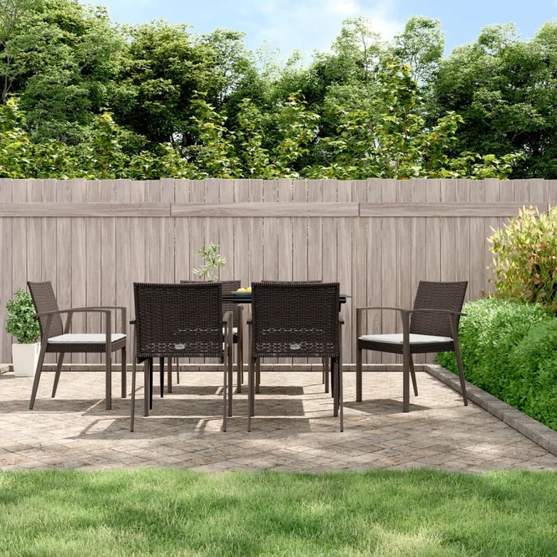 vidaXL Set Pranzo da Giardino 7 pz con Cuscini in Polyrattan e Acciaio vidaXL Set Pranzo da Giardino 7 pz con Cuscini in Polyrattan e Acciaio
