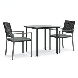 Set Pranzo da Giardino 3pz con Cuscini in Polyrattan e Acciaio