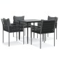 Set Pranzo da Giardino 5pz con Cuscini in Polyrattan e Acciaio Set Pranzo da Giardino 5pz con Cuscini in Polyrattan e Acciaio