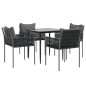 Set Pranzo da Giardino 5pz con Cuscini in Polyrattan e Acciaio Set Pranzo da Giardino 5pz con Cuscini in Polyrattan e Acciaio