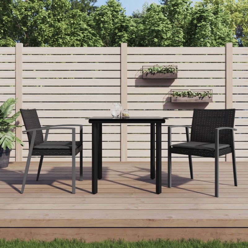 Set Pranzo da Giardino 3pz con Cuscini in Polyrattan e Acciaio