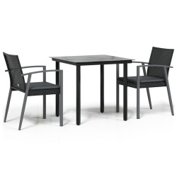Set Pranzo da Giardino 3pz con Cuscini in Polyrattan e Acciaio