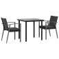 Set Pranzo da Giardino 3pz con Cuscini in Polyrattan e Acciaio