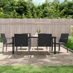 Set Pranzo da Giardino 7 pz con Cuscini in Polyrattan e Acciaio