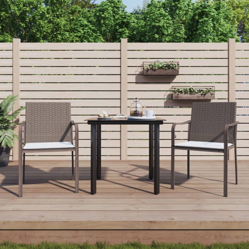 Set Pranzo da Giardino 3pz con Cuscini in Polyrattan e Acciaio Set Pranzo da Giardino 3pz con Cuscini in Polyrattan e Acciaio