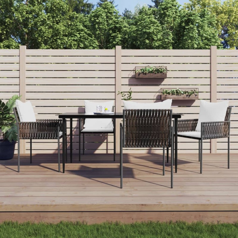 Set Pranzo da Giardino 5pz con Cuscini in Polyrattan e Acciaio Set Pranzo da Giardino 5pz con Cuscini in Polyrattan e Acciaio