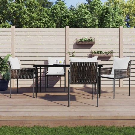Set Pranzo da Giardino 5pz con Cuscini in Polyrattan e Acciaio
