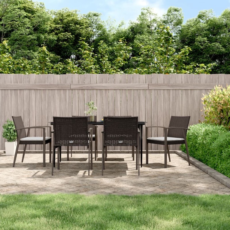 Set Pranzo da Giardino 7 pz con Cuscini in Polyrattan e Acciaio Set Pranzo da Giardino 7 pz con Cuscini in Polyrattan e Acciaio