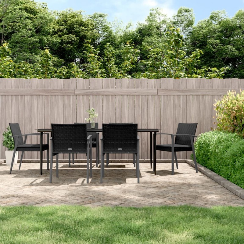 Set Pranzo da Giardino 7 pz con Cuscini in Polyrattan e Acciaio Set Pranzo da Giardino 7 pz con Cuscini in Polyrattan e Acciaio