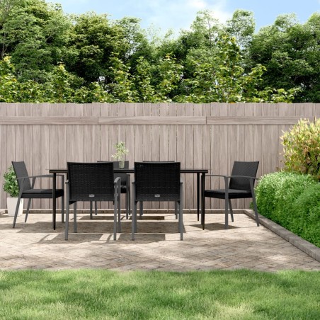 Set Pranzo da Giardino 7 pz con Cuscini in Polyrattan e Acciaio