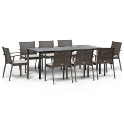 Set Pranzo da Giardino 9 pz con Cuscini in Polyrattan e Acciaio
