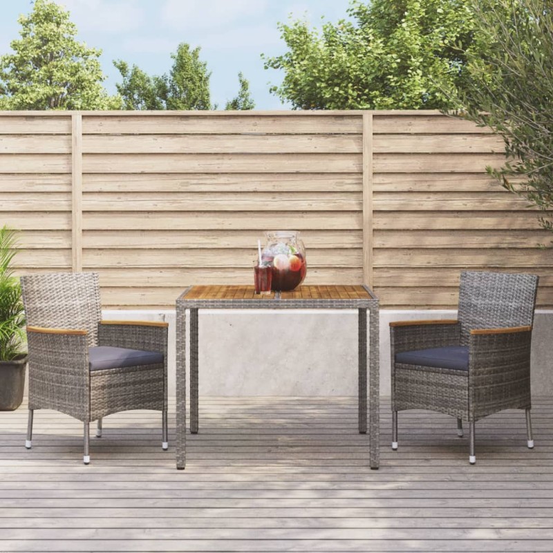 Set da Pranzo da Giardino 3 pz con Cuscini in Polyrattan Grigio Set da Pranzo da Giardino 3 pz con Cuscini in Polyrattan Grigio