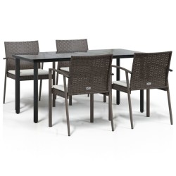 Set Pranzo da Giardino 5pz con Cuscini in Polyrattan e Acciaio