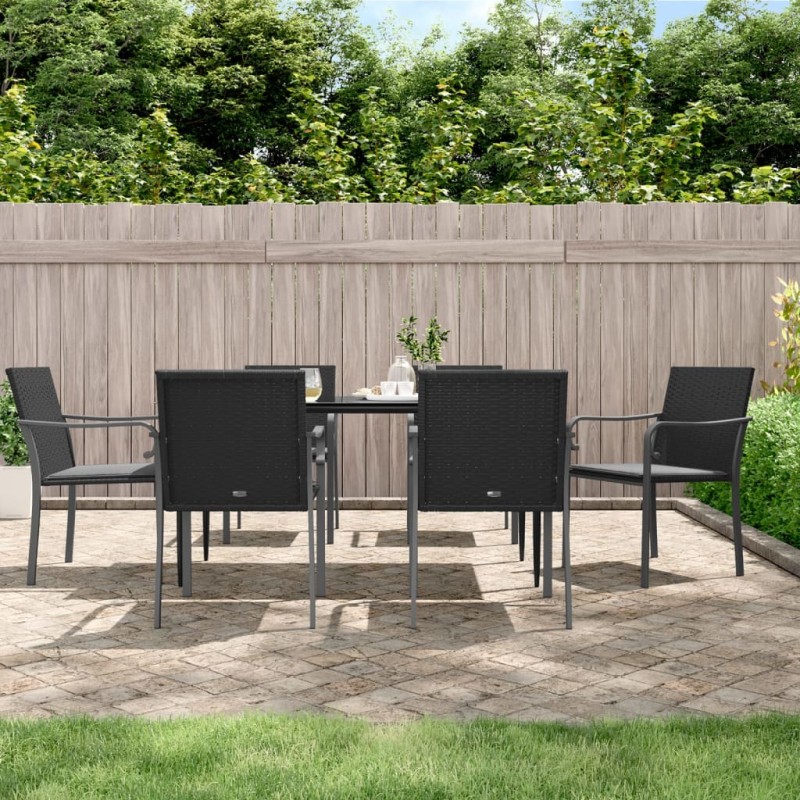 vidaXL Set Pranzo da Giardino 7 pz con Cuscini in Polyrattan e Acciaio vidaXL Set Pranzo da Giardino 7 pz con Cuscini in Polyrattan e Acciaio