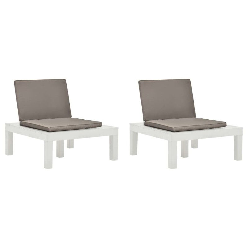Sedie a Sdraio da Giardino e Cuscini 2 pz in Plastica Bianche Sedie a Sdraio da Giardino e Cuscini 2 pz in Plastica Bianche