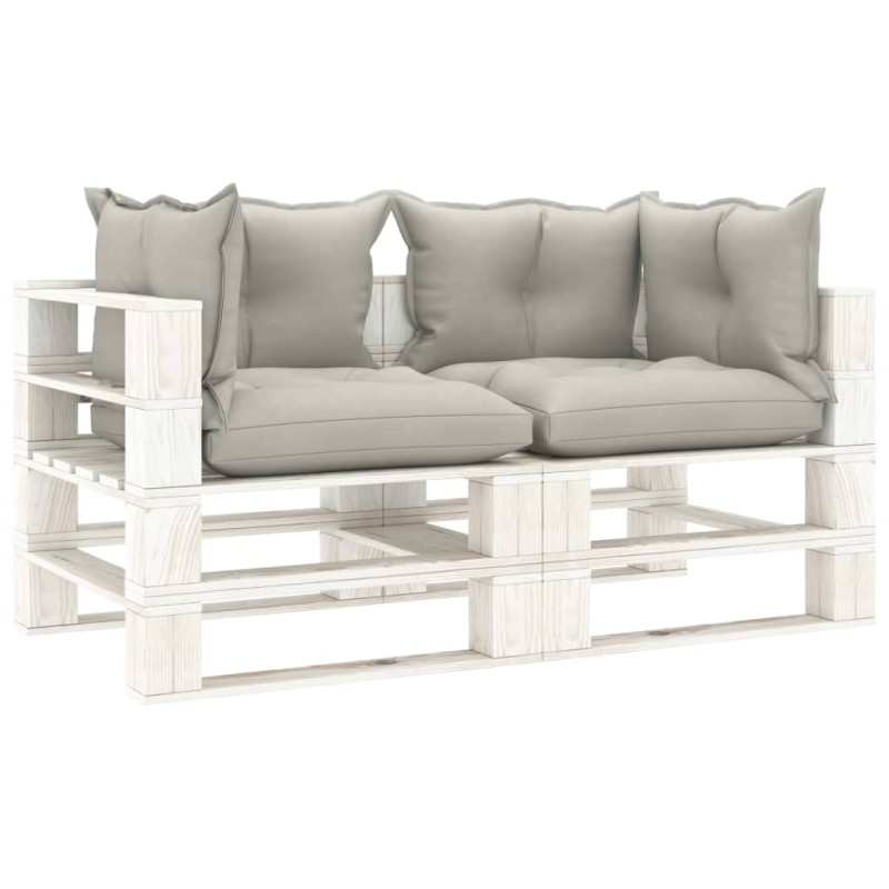 Divano da Giardino Pallet 2 Posti con Cuscini Tortora in Legno Divano da Giardino Pallet 2 Posti con Cuscini Tortora in Legno