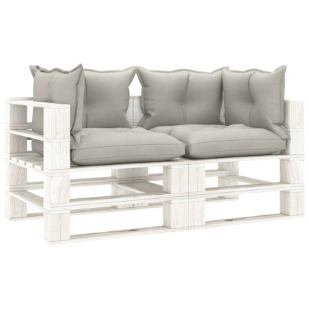 Divano da Giardino Pallet 2 Posti con Cuscini Tortora in Legno