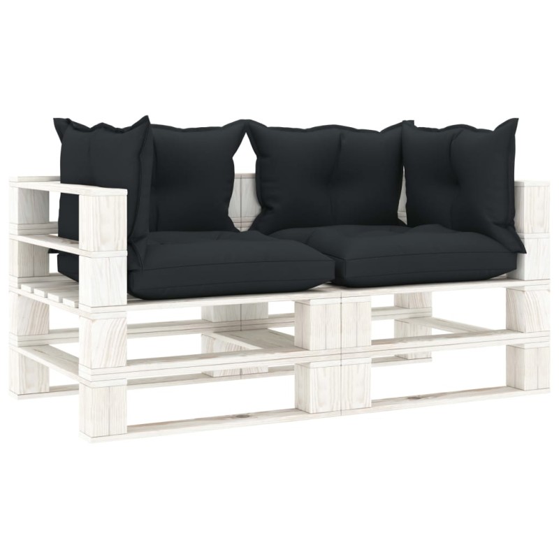 Divano da Giardino Pallet a 2 Posti con Cuscini Antracite Legno Divano da Giardino Pallet a 2 Posti con Cuscini Antracite Legno