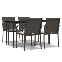 Set Pranzo da Giardino 5pz con Cuscini in Polyrattan e Acciaio
