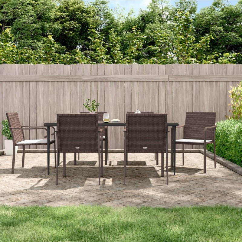 Set Pranzo da Giardino 7 pz con Cuscini in Polyrattan e Acciaio Set Pranzo da Giardino 7 pz con Cuscini in Polyrattan e Acciaio