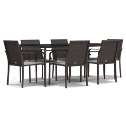 Set Pranzo da Giardino 7 pz con Cuscini in Polyrattan e Acciaio