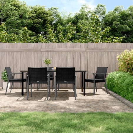 Set Pranzo da Giardino 7 pz con Cuscini in Polyrattan e Acciaio