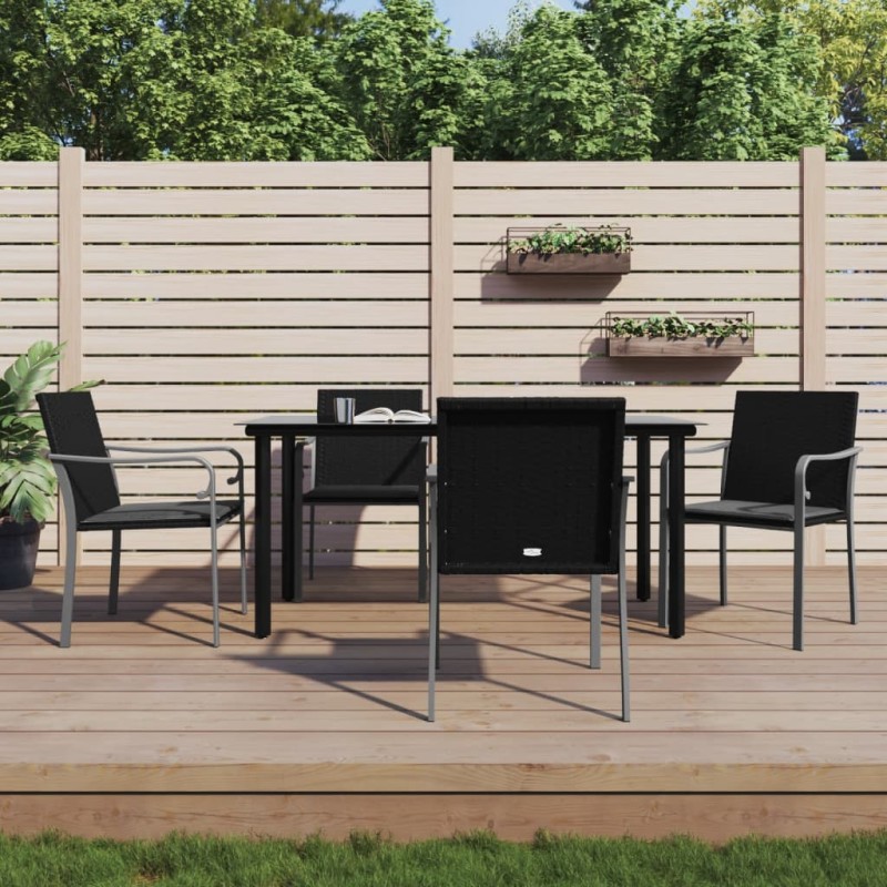 Set Pranzo da Giardino 5pz con Cuscini in Polyrattan e Acciaio Set Pranzo da Giardino 5pz con Cuscini in Polyrattan e Acciaio