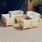 Set Divani da Giardino 9 pz con Cuscini Crema Massello di Pino Set Divani da Giardino 9 pz con Cuscini Crema Massello di Pino