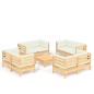 Set Divani da Giardino 9 pz con Cuscini Crema Massello di Pino Set Divani da Giardino 9 pz con Cuscini Crema Massello di Pino