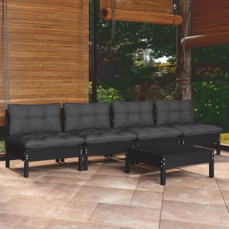 Set Divani da Giardino 5 pz con Cuscini Antracite Legno di Pino