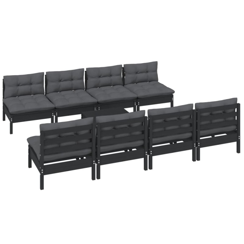 Set Divani da Giardino 9 pz con Cuscini Legno Massello di Pino Set Divani da Giardino 9 pz con Cuscini Legno Massello di Pino