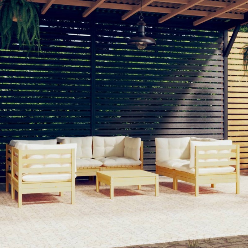 Set Divani da Giardino 7 pz con Cuscini Crema in Massello di Pino Set Divani da Giardino 7 pz con Cuscini Crema in Massello di Pino