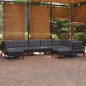 Set Divani da Giardino 9 pz con Cuscini Neri Massello di Pino Set Divani da Giardino 9 pz con Cuscini Neri Massello di Pino