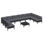 vidaXL Set Divani da Giardino 11 pz con Cuscini Neri Massello di Pino vidaXL Set Divani da Giardino 11 pz con Cuscini Neri Massello di Pino