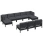 Set Divani da Giardino 10 pz con Cuscini Neri in Legno di Pino Set Divani da Giardino 10 pz con Cuscini Neri in Legno di Pino