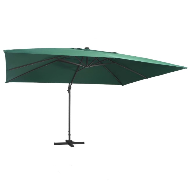 Ombrellone a Sbalzo con LED Palo in Alluminio 400x300 cm Verde Ombrellone a Sbalzo con LED Palo in Alluminio 400x300 cm Verde