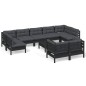 Set Divani da Giardino 10 pz con Cuscini Neri Legno di Pino Set Divani da Giardino 10 pz con Cuscini Neri Legno di Pino