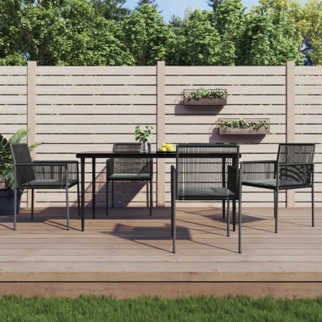 Set Pranzo Giardino 5 pz con Cuscini Polyrattan e Acciaio Nero
