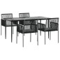 Set Pranzo Giardino 5 pz con Cuscini Polyrattan e Acciaio Nero Set Pranzo Giardino 5 pz con Cuscini Polyrattan e Acciaio Nero