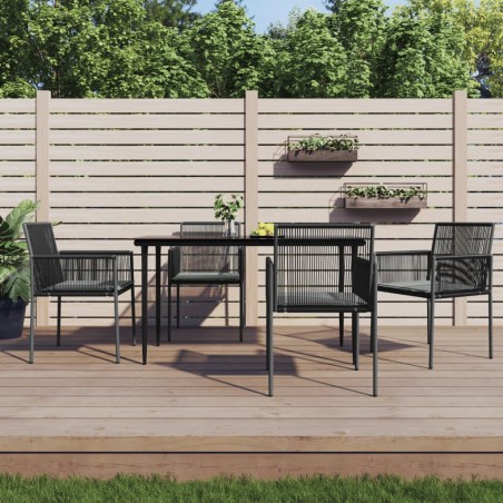 Set Pranzo Giardino 5 pz con Cuscini Polyrattan e Acciaio Nero