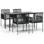 Set Pranzo Giardino 5 pz con Cuscini Polyrattan e Acciaio Nero Set Pranzo Giardino 5 pz con Cuscini Polyrattan e Acciaio Nero