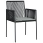 Set Pranzo Giardino 5 pz con Cuscini Polyrattan e Acciaio Nero Set Pranzo Giardino 5 pz con Cuscini Polyrattan e Acciaio Nero