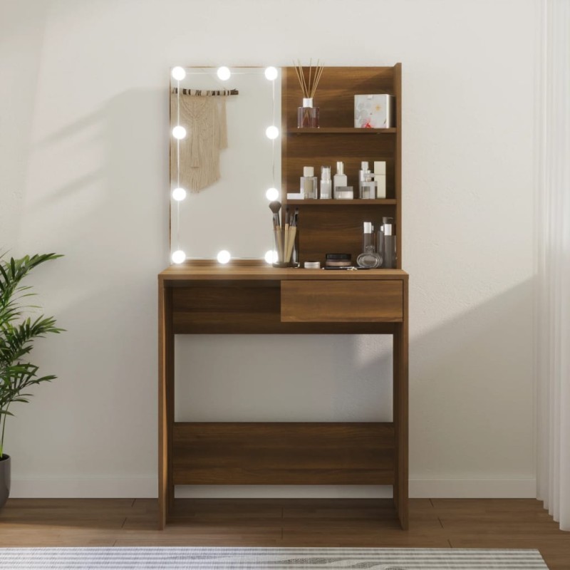 Toeletta con LED Rovere Marrone 74,5x40x141 cm Toeletta con LED Rovere Marrone 74,5x40x141 cm