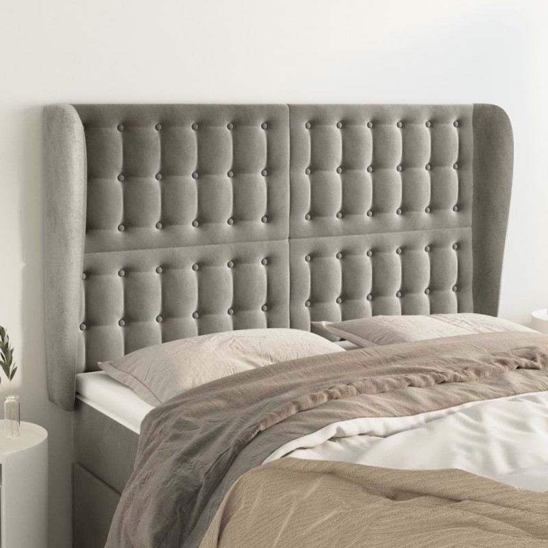 Testiera ad Orecchio Grigio Chiaro 147x23x118/128 cm in Velluto Testiera ad Orecchio Grigio Chiaro 147x23x118/128 cm in Velluto