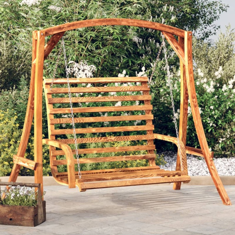 Panca a Dondolo in Legno Ricurvo Finitura Teak 126x63x92 cm Panca a Dondolo in Legno Ricurvo Finitura Teak 126x63x92 cm
