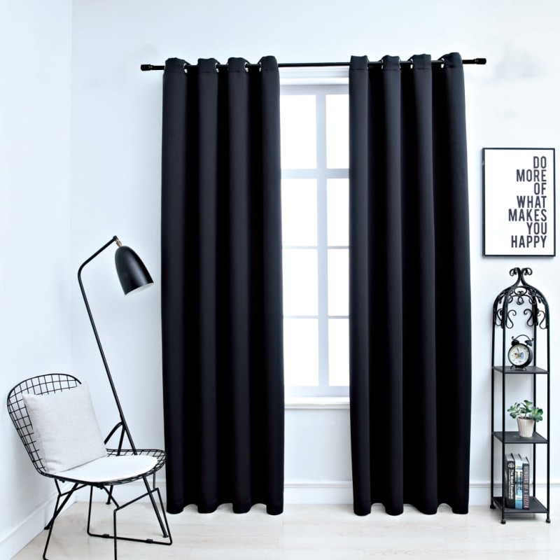 Tende Oscuranti con Anelli in Metallo 2 pz Nere 140x175 cm Tende Oscuranti con Anelli in Metallo 2 pz Nere 140x175 cm