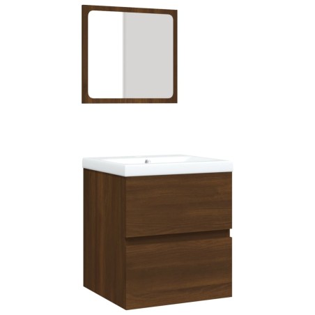 Mobile da Bagno con Lavabo e Specchio Rovere Marrone